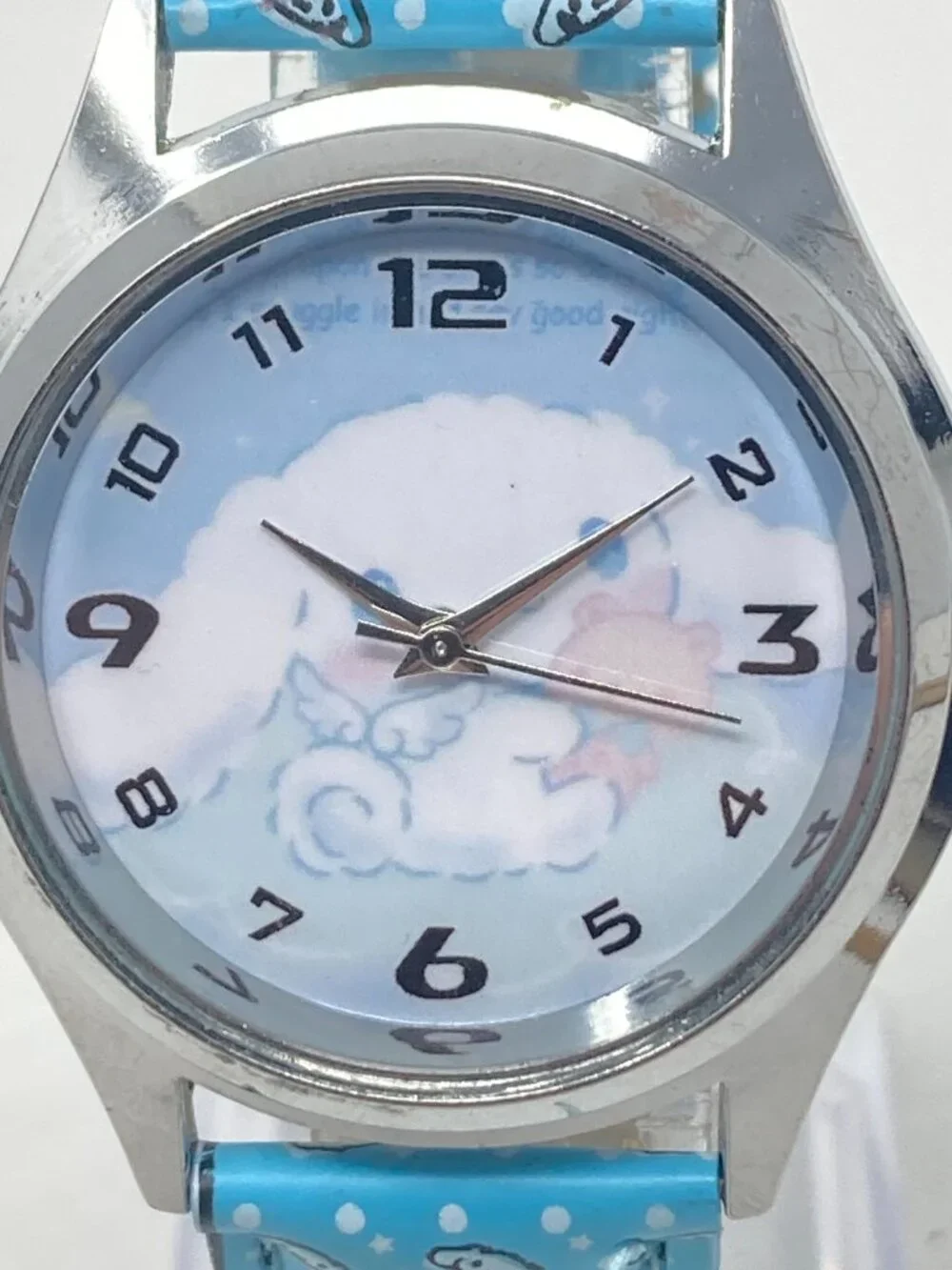 Cinnamoroll Womens Watch 36mm Silver Tone Sanrio Faux Leather New Battery 8.75